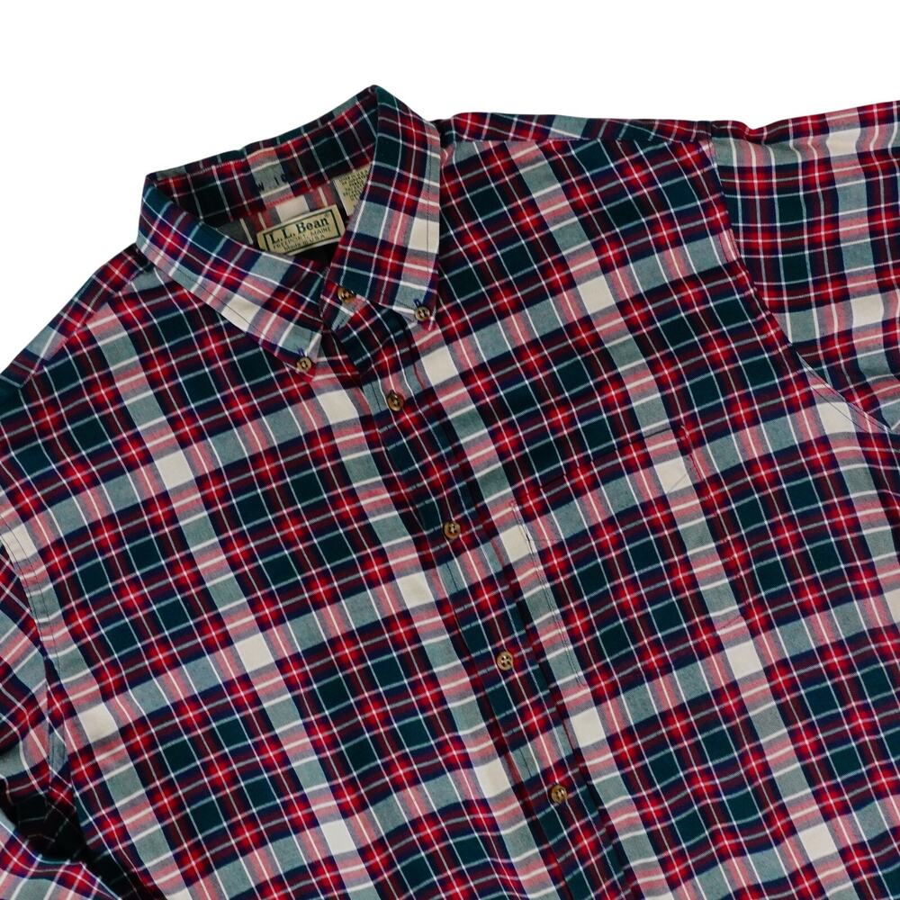 LL Bean Vintage Plaid Outdoor Hiking Button Up Long Sleeve Shirt Made in USA XL